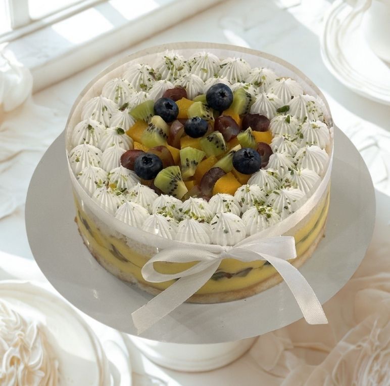 Eggless Signature French Vanilla Fresh Fruit Custard Cake