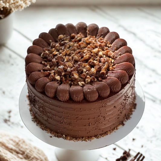 Eggless Belgian Chocolate With Caramelised Almonds Cake