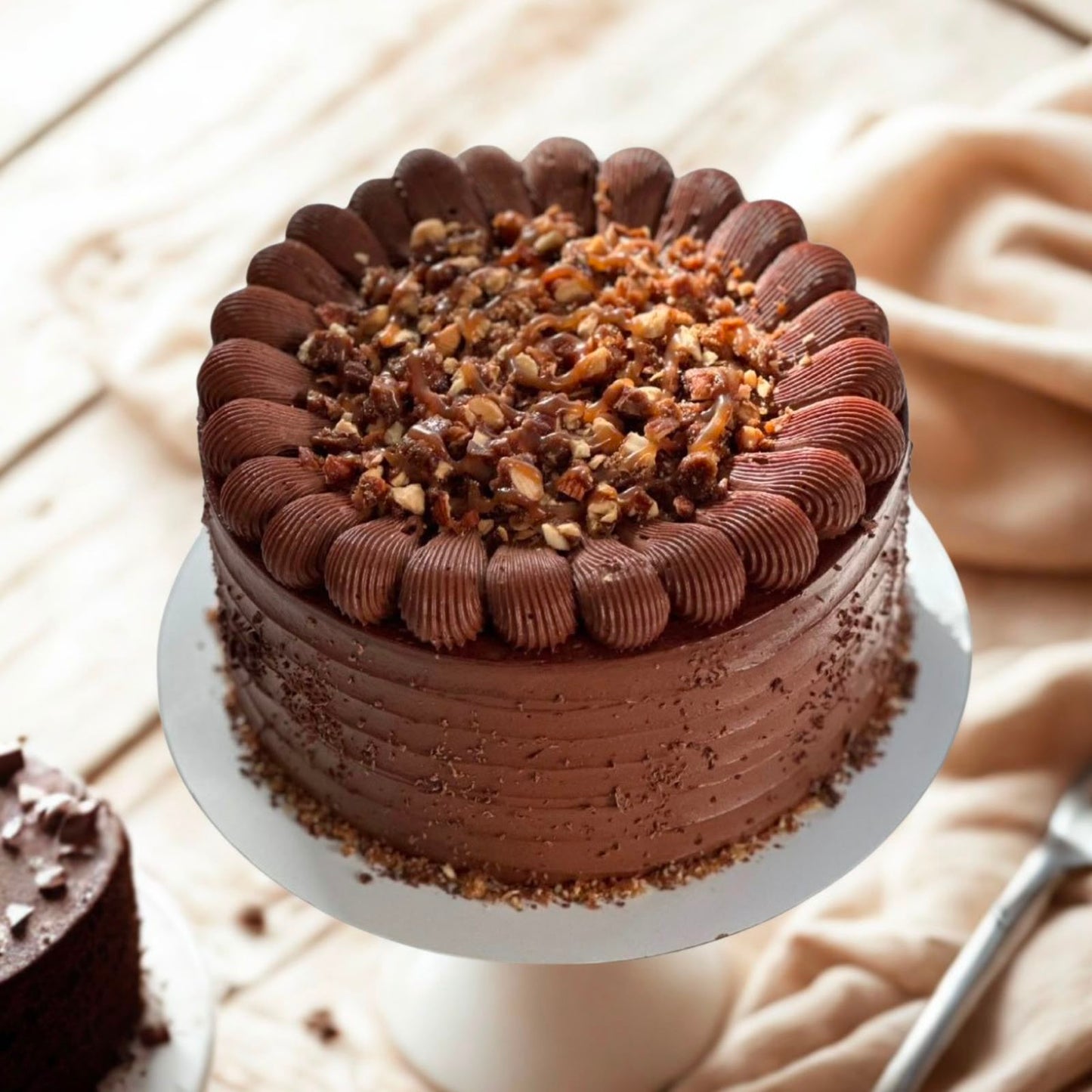 Eggless Belgian Chocolate With Caramelised Almonds Cake